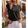 image:imageGRECERELLE Womens Summer Tops Cap Sleeve Crew Neck Basic TShirtAblack