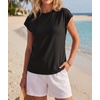image:imageGRECERELLE Womens Summer Tops Cap Sleeve Crew Neck Basic TShirtAblack