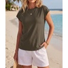 image:imageGRECERELLE Womens Summer Tops Cap Sleeve Crew Neck Basic TShirtArmy Green