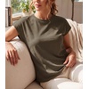 image:imageGRECERELLE Womens Summer Tops Cap Sleeve Crew Neck Basic TShirtArmy Green