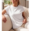 image:imageGRECERELLE Womens Summer Tops Cap Sleeve Crew Neck Basic TShirtAwhite