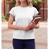 image:imageGRECERELLE Womens Summer Tops Cap Sleeve Crew Neck Basic TShirtAwhite