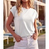 image:imageGRECERELLE Womens Summer Tops Cap Sleeve Crew Neck Basic TShirtAwhite