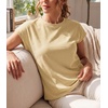 image:imageGRECERELLE Womens Summer Tops Cap Sleeve Crew Neck Basic TShirtButter Yellow
