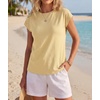 image:imageGRECERELLE Womens Summer Tops Cap Sleeve Crew Neck Basic TShirtButter Yellow