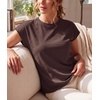 image:imageGRECERELLE Womens Summer Tops Cap Sleeve Crew Neck Basic TShirtDark Coffee