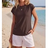 image:imageGRECERELLE Womens Summer Tops Cap Sleeve Crew Neck Basic TShirtDark Coffee