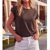 image:imageGRECERELLE Womens Summer Tops Cap Sleeve Crew Neck Basic TShirtDark Coffee