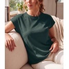image:imageGRECERELLE Womens Summer Tops Cap Sleeve Crew Neck Basic TShirtDark Green