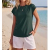 image:imageGRECERELLE Womens Summer Tops Cap Sleeve Crew Neck Basic TShirtDark Green
