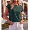 image:imageGRECERELLE Womens Summer Tops Cap Sleeve Crew Neck Basic TShirtDark Green