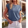 image:imageGRECERELLE Womens Summer Tops Cap Sleeve Crew Neck Basic TShirtDenim Blue