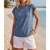 image:imageGRECERELLE Womens Summer Tops Cap Sleeve Crew Neck Basic TShirtDenim Blue