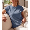 image:imageGRECERELLE Womens Summer Tops Cap Sleeve Crew Neck Basic TShirtDenim Blue