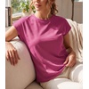image:imageGRECERELLE Womens Summer Tops Cap Sleeve Crew Neck Basic TShirtHot Pink