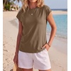 image:imageGRECERELLE Womens Summer Tops Cap Sleeve Crew Neck Basic TShirtLight Coffee