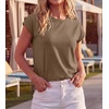 image:imageGRECERELLE Womens Summer Tops Cap Sleeve Crew Neck Basic TShirtLight Coffee