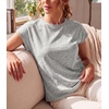 image:imageGRECERELLE Womens Summer Tops Cap Sleeve Crew Neck Basic TShirtLight Grey