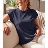 image:imageGRECERELLE Womens Summer Tops Cap Sleeve Crew Neck Basic TShirtNavy Blue