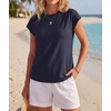image:imageGRECERELLE Womens Summer Tops Cap Sleeve Crew Neck Basic TShirtNavy Blue