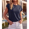 image:imageGRECERELLE Womens Summer Tops Cap Sleeve Crew Neck Basic TShirtNavy Blue