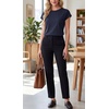 image:imageGRECERELLE Womens Summer Tops Cap Sleeve Crew Neck Basic TShirtNavy Blue