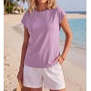 image:imageGRECERELLE Womens Summer Tops Cap Sleeve Crew Neck Basic TShirtPurple Pink