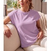 image:imageGRECERELLE Womens Summer Tops Cap Sleeve Crew Neck Basic TShirtPurple Pink