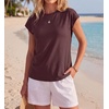 image:imageGRECERELLE Womens Summer Tops Cap Sleeve Crew Neck Basic TShirtRosewood