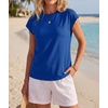 image:imageGRECERELLE Womens Summer Tops Cap Sleeve Crew Neck Basic TShirtRoyal Blue
