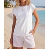 image:imageGRECERELLE Womens Summer White Tops Cap Sleeve Crew Neck Basic TShirt
