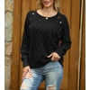 image:imageGRECERELLE Womens Sweaters Crewneck Bishop Long Sleeve Fall Oversized Knit Button Jumper TopsBlack