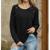 image:imageGRECERELLE Womens Sweaters Crewneck Bishop Long Sleeve Fall Oversized Knit Button Jumper TopsBlack