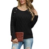 image:imageGRECERELLE Womens Sweaters Crewneck Bishop Long Sleeve Fall Oversized Knit Button Jumper TopsBlack