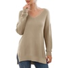 image:imageGRECERELLE Womens VNeck Long Sleeve Side Split Loose Casual Knit Pullover Sweater Blouse01 Khaki