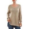 image:imageGRECERELLE Womens VNeck Long Sleeve Side Split Loose Casual Knit Pullover Sweater Blouse01 Khaki