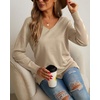 image:imageGRECERELLE Womens VNeck Long Sleeve Side Split Loose Casual Knit Pullover Sweater Blouse01 Khaki