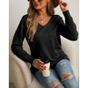 image:imageGRECERELLE Womens VNeck Long Sleeve Side Split Loose Casual Knit Pullover Sweater Blouse02 Black