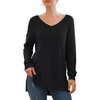 image:imageGRECERELLE Womens VNeck Long Sleeve Side Split Loose Casual Knit Pullover Sweater Blouse02 Black
