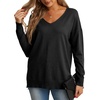 image:imageGRECERELLE Womens VNeck Long Sleeve Side Split Loose Casual Knit Pullover Sweater Blouse02 Black