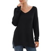 image:imageGRECERELLE Womens VNeck Long Sleeve Side Split Loose Casual Knit Pullover Sweater Blouse02 Black