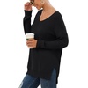 image:imageGRECERELLE Womens VNeck Long Sleeve Side Split Loose Casual Knit Pullover Sweater Blouse02 Black