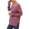 image:imageGRECERELLE Womens VNeck Long Sleeve Side Split Loose Casual Knit Pullover Sweater Blouse03 Red Gray