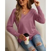 image:imageGRECERELLE Womens VNeck Long Sleeve Side Split Loose Casual Knit Pullover Sweater Blouse03 Red Gray