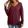 image:imageGRECERELLE Womens VNeck Long Sleeve Side Split Loose Casual Knit Pullover Sweater Blouse04 Wine Red