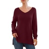 image:imageGRECERELLE Womens VNeck Long Sleeve Side Split Loose Casual Knit Pullover Sweater Blouse04 Wine Red