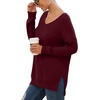image:imageGRECERELLE Womens VNeck Long Sleeve Side Split Loose Casual Knit Pullover Sweater Blouse04 Wine Red