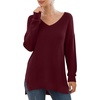 image:imageGRECERELLE Womens VNeck Long Sleeve Side Split Loose Casual Knit Pullover Sweater Blouse04 Wine Red