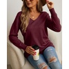 image:imageGRECERELLE Womens VNeck Long Sleeve Side Split Loose Casual Knit Pullover Sweater Blouse04 Wine Red