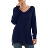 image:imageGRECERELLE Womens VNeck Long Sleeve Side Split Loose Casual Knit Pullover Sweater Blouse05 Navy Blue